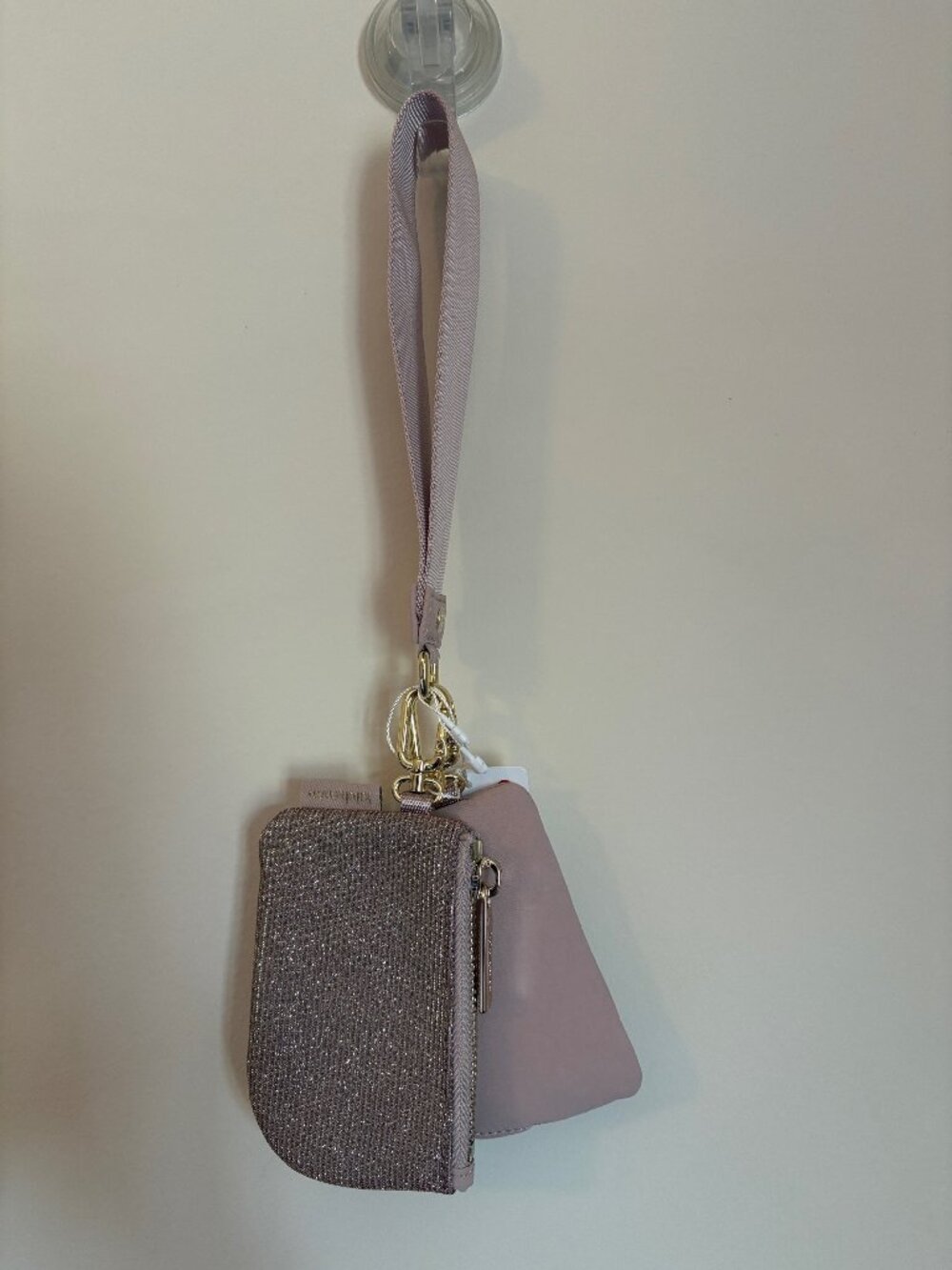 Lululemon Dual Pouch Wristlet, Glitter Pink Champagne/Mink Berry/Gold